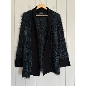 Eva Tralala Paris Women's Boiled Wool Cardigan Sweater Teal Black One Size